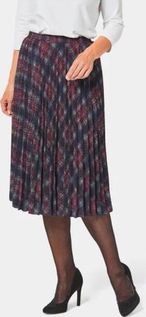 Schwingender Druckrock in edler Sonnenplissee-Qualität - marine / dunkelrot / kariert - Gr. 52 von Goldner Fashion