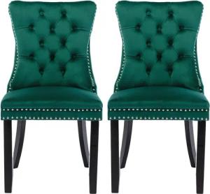 SeedWave Esszimmerstuhl 2er-Set Küchenstuhl Samtbezug, Holzfüße mit Verstellbaren Schrauben, Polsterstuhl mit Ringgriff, Niete und Knopf-Rückenlehne