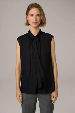 Seiden-Viskosemix-Schluppen-Blusen-Top in Schwarz