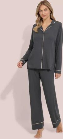 Seidig glänzender Pyjama aus Modal - anthrazit - Gr. XL von Goldner Fashion