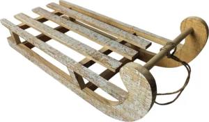 sesua Dekofigur Dekoschlitten Vintage Weihnachtsdeko aus Holz mit Seil 50cm