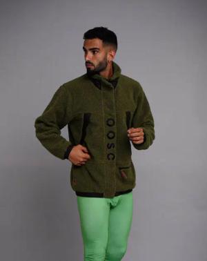 Sherpa-Fleecejacke – Khaki / Schwarz