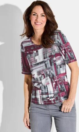 Shirt aus Viskose-Jersey - bordeaux / anthrazit / weiß / gemustert - Gr. 38 von Goldner Fashion