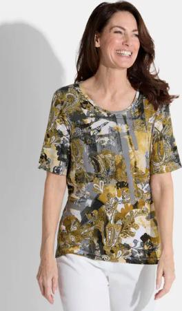 Shirt aus Viskose-Jersey - grau / goldfarben / gemustert - Gr. 38 von Goldner Fashion