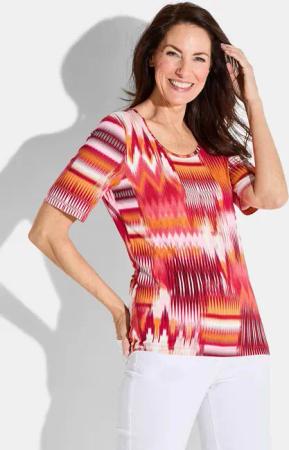 Shirt aus Viskose-Jersey - rot / weiß / orange / gemustert - Gr. 44 von Goldner Fashion