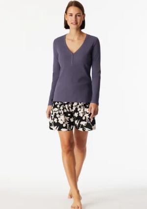 Shirt langarm Doppelripp Druckknöpfe indigo - Mix+Relax 42