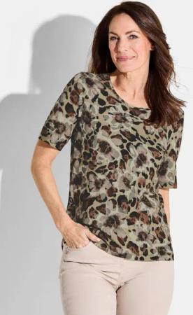 Shirt mit Blumen und Leomuster - beige / braun / gemustert - Gr. 40 von Goldner Fashion