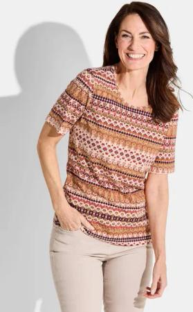 Shirt mit Ethnomuster - camel / terrakotta / bordeaux / gemustert - Gr. 21 von Goldner Fashion