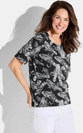 Shirt mit floralen Ornamenten - schwarz / weiß / gemustert - Gr. 46 von Goldner Fashion