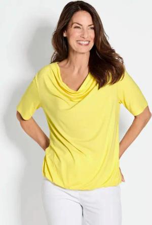 Shirt mit Wasserfallausschnitt - gelb - Gr. 23 von Goldner Fashion