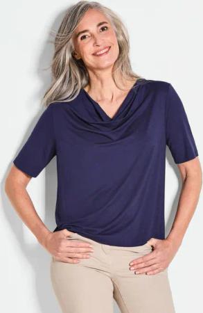 Shirt mit Wasserfallausschnitt - marine - Gr. 19 von Goldner Fashion