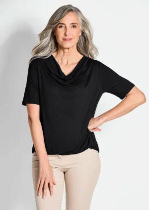 Shirt mit Wasserfallausschnitt - schwarz - Gr. 22 von Goldner Fashion