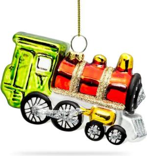 SIKORA Christbaumschmuck Lokomotive rot grün besondere Weihnachtskugel Glas Anhänger – BS459, Christbaumschmuck Deko - traditionell, witzig & außergewöhnlich