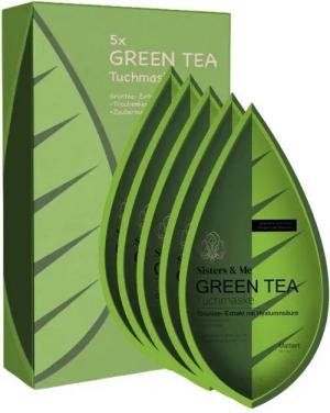 Sisters & Me Tuchmaske Tuchmaske Grüner Tee 5er mit Traubenkernöl & Zaubernuss, 5-tlg.