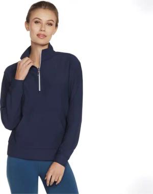 Skechers Performance GoLuxe Rib 1/4 Zip Polyester Damen Pullover Blau