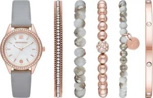 Skechers Quarzuhr SR9056, (Set, 6-tlg., mit 5 Schmuckarmbändern), Armbanduhr, Damenuhr, analog, Glassteine, Geschenkidee