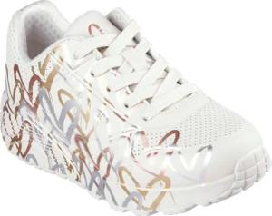 Skechers Skechers x JGoldcrown: Uno Lite - Metallic Love Plateausneaker, Schnürschuh, Keilsneaker mit Herzchen im Metallic Look bedruckt