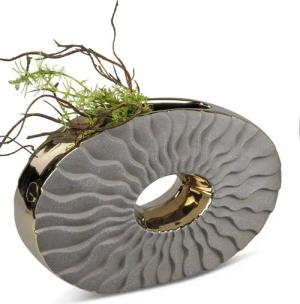 Small-Preis Tischvase Dekovase Formano Vase Tischvase oval oder rund Sand/Gold, aus Keramik