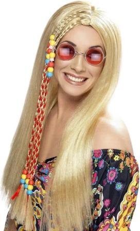 Smiffys Kostüm-Perücke Hippie Perücke mit Braids Fasching Karnevalskostüm, Flowerpower-Frisur mit eingeflechteten Zöpfen