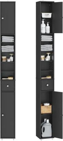 SoBuy Badkommode BZR34-II, Badschrank schmal, Badezimmermöbel, Wasserabweisender, Badzimmerschrank mit verstellbare Ablagen Badkommode schmal Badezimmer