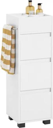 SoBuy Midischrank BZR29, Badschrank schmal, Badezimmerschrank Badkommode Beistellschrank Midischrank Kommode mit 3 Schubladen und 4 Fächern, Badezimmer
