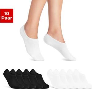 sockenkauf24 Sneakersocken 10 Paar Damen & Herren Füßlinge unsichtbare kurze Socken (Schwarz/Weiß, 47-50) mit Silikonpad gegen Verrutschen - 16805 WP
