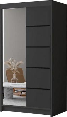 Sofnet Kleiderschrank Letto III (mit Spiegel, Schiebetüren und Kleiderstange) Schwebetürenschrank mit 2 Türen, Schiebetürenschrank - 100x200x58 cm