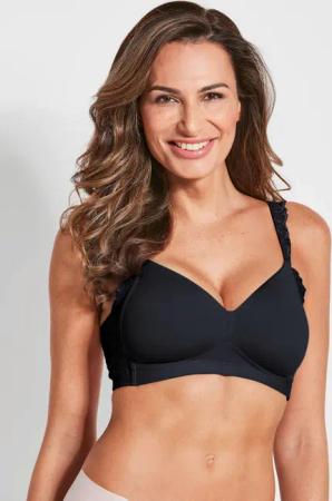 Soft-BH mit glatter Schale und Spitzendetails - schwarz - Gr. 85 E von Goldner Fashion