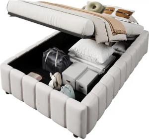 SOFTWEARY Futonbett (mit Lattenrost und Aufbewahrung, 90x200 cm), Einzelbett ohne Kopfteil, Leinen