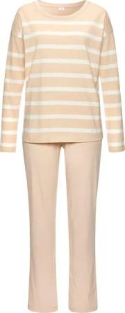 S.OLIVER Damen Pyjama beige-weiß-gestreift Gr.48/50