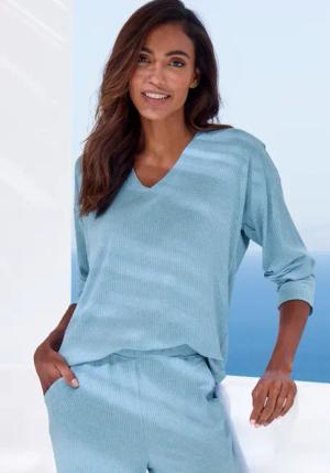 S.OLIVER Damen Pyjamaoberteil hellblau-meliert Gr.32/34