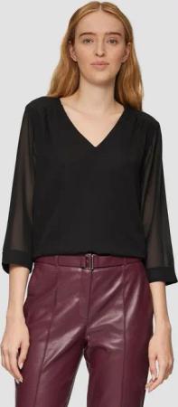 s.Oliver Kurzarmbluse Bluse Chiffonbluse mit Raffung an der Schulter und transparenten Ärmeln