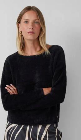 s.Oliver Longpullover Strickpullover Flauschiger Pullover mit U-Boot-Ausschnitt