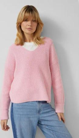 s.Oliver Longpullover Strickpullover Grobstrickpullover mit V-Ausschnitt im Relaxed Fit