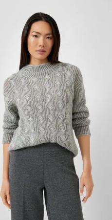 s.Oliver Longpullover Strickpullover Strickpullover aus Alpaka-Wollmix mit Pailletten & Zopfmuster