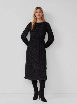 s.Oliver Midikleid Kleid Midi-Samtkleid mit U-Boot-Ausschnitt