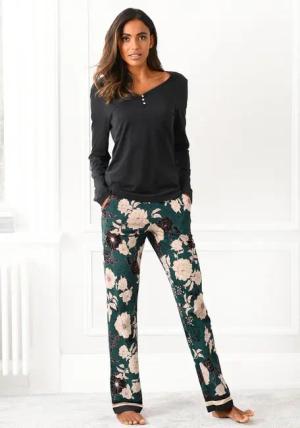 s.Oliver Pyjama (2 tlg) mit geblümter Schlafhose