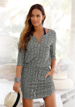 S.OLIVER Sommerkleid Damen schwarz-creme-bedruckt Gr.42