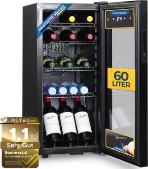 Sommertal Getränkekühlschrank GK60, 79 cm hoch, 35 cm breit, Touchscreen & Schloss kleiner Flaschenkühlschrank schwarz 60L