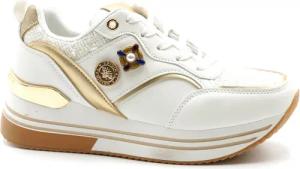 Sonderpostendiscount Damenschuhe Sneaker mit Keilabsatz Weiss Modell 8-153 White Keilsneaker