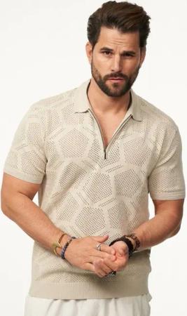 SOULSTAR Poloshirt mit Half-Zip Herren Kurzarm Strick Polo-Hemd T-Shirt