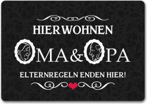 speecheese Fußmatte Hier wohnen Oma & Opa Fußmatte in 35x50 cm ohne Rand im Vintage-Look