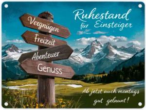 speecheese Metallschild Hölzerner Wegweiser Ruhestand für Einsteiger Metallschild in 15x20 cm