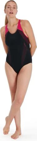 Speedo Plastisol Laneback Badeanzug - Schwarz/Magenta - Größe 30