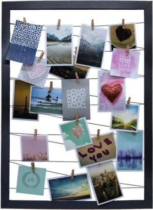 Spetebo Fotohalter Bilderrahmen Fotohalter schwarz - 75 x 55 cm, für 20 Bilder (Stück, 1 St), Bilderrahmen, mit 12 Gummileinen und 20 Klammern