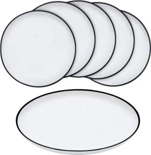 Spetebo Geschirr-Set Melamin Camping Geschirr weiß mit schwarzem Rand - diverse Sets (6-tlg), 4 Personen, Melamin, Picknick Outdoor Tafel Service