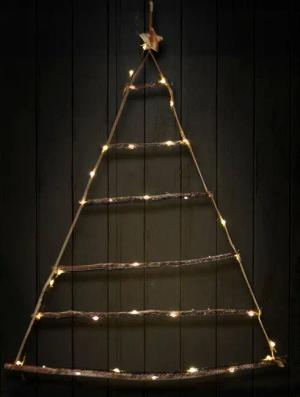 Spetebo LED Dekofigur Holzbaum hängend mit Lichterkette 40 LED, An / Aus, LED, warm weiss, nur für den Innenbereich geeignet