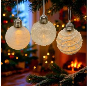 Spetebo LED-Dekofigur LED Weihnachtskugel satiniert 8 cm inklusive Batterie (Anazhl, 1 St., Stück), alle mit Stoff-Schlaufe zum Aufhängen