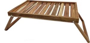 Spetebo Tablett Akazien Betttablett mit klappbaren Füßen 49x33 cm, Akazienholz, Holz Servier Tablett mit klappbarem Gestell