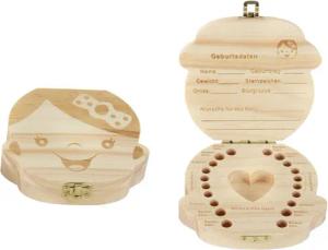 Spetebo Zahndose Holz Milchzahn Dose - Mädchen, Zahnbox für Milchzähne aus Holz ca. 12 cm
